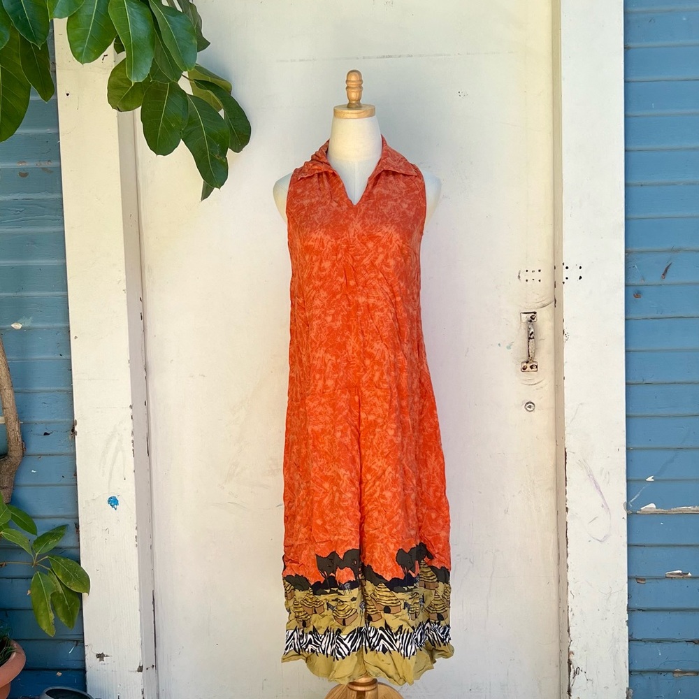 Vintage 90’s Orange Sleeveless Midi Dress